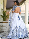 Lovely White Thread Work Sangeet Wear Lehenga Choli With Net Dupatta - Zeel Clothing