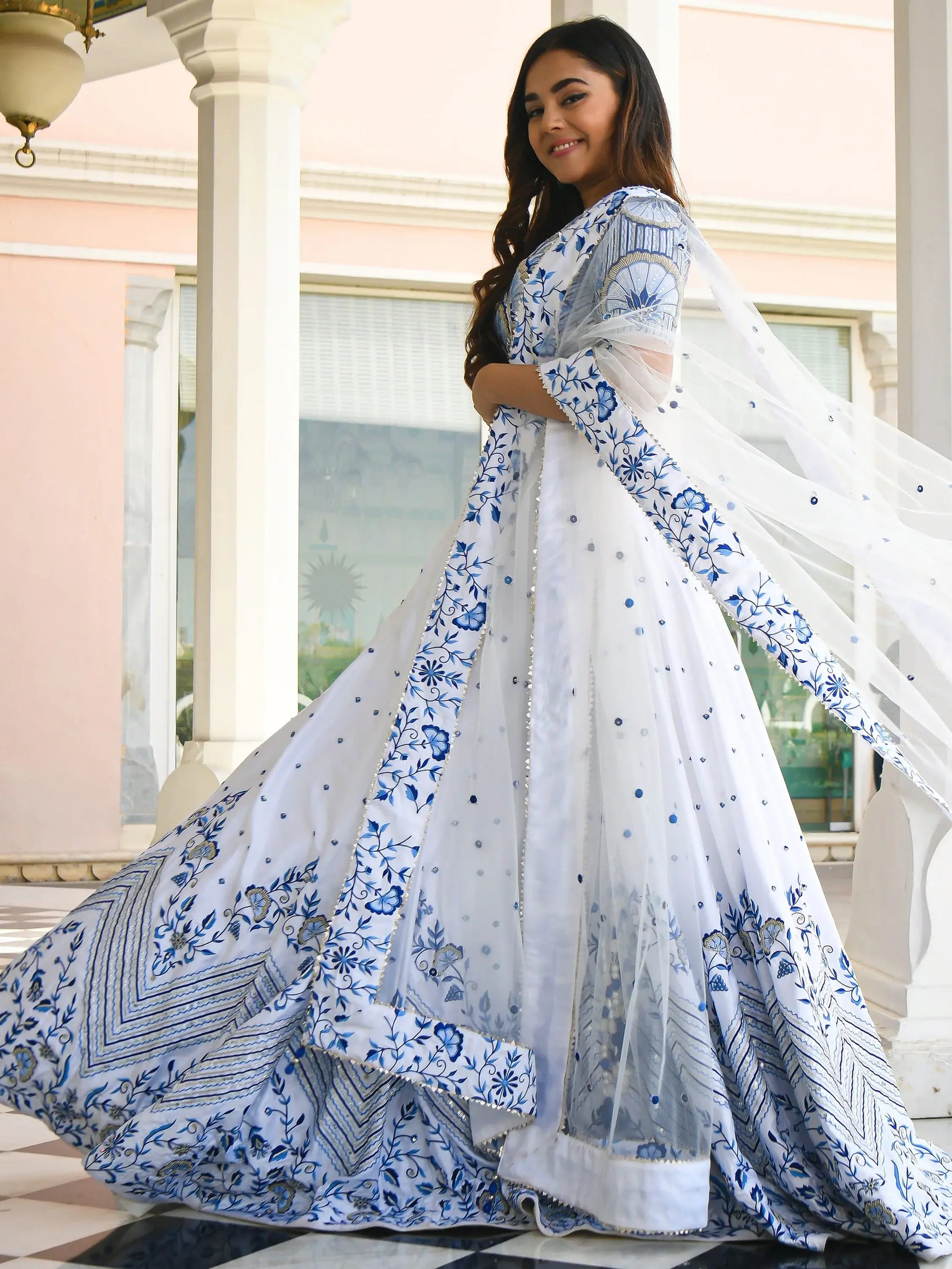 Lovely White Thread Work Sangeet Wear Lehenga Choli With Net Dupatta - Zeel Clothing