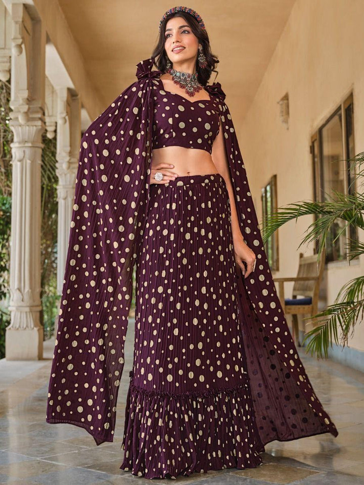Lovely Wine Foil Work Georgette Festival Wear Lehenga Choli