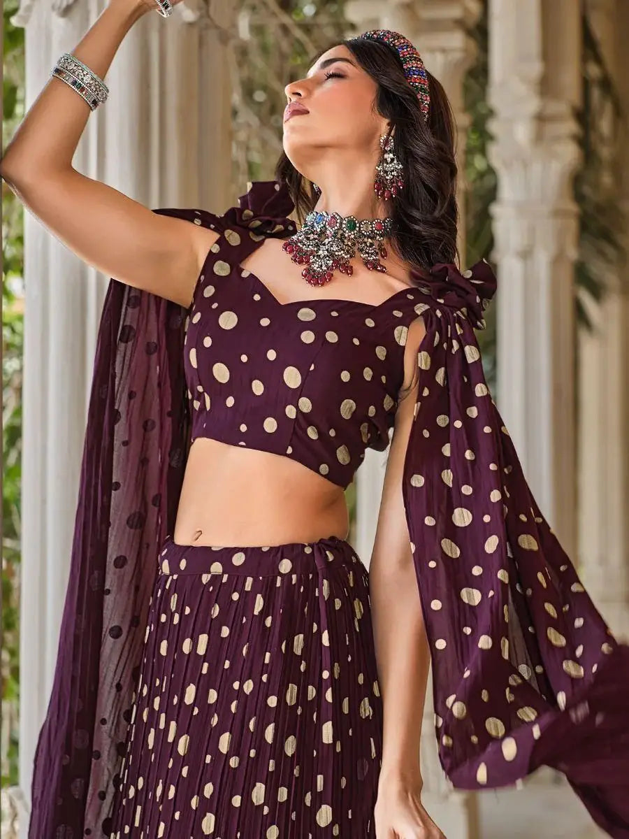 Lovely Wine Foil Work Georgette Festival Wear Lehenga Choli - Zeel Clothing