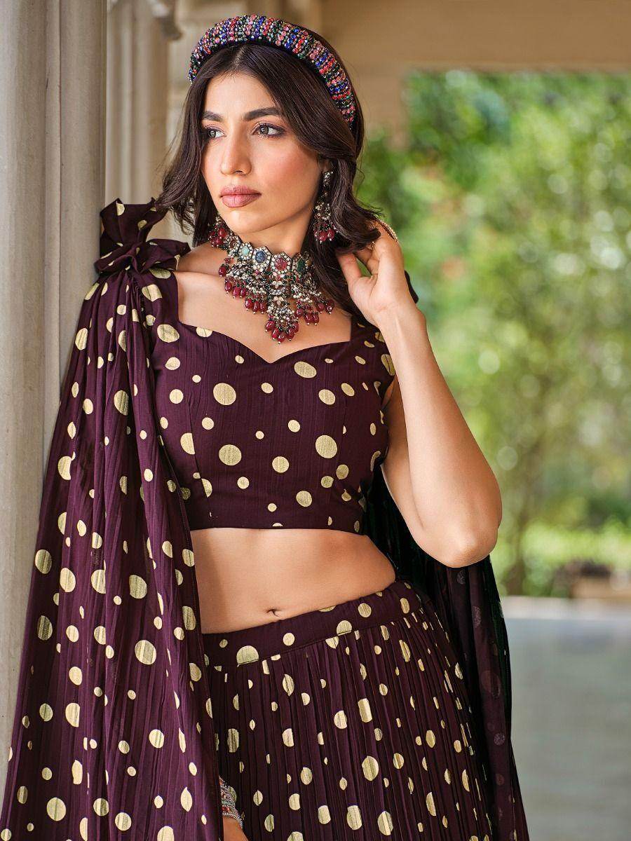 Lovely Wine Foil Work Georgette Festival Wear Lehenga Choli - Zeel Clothing