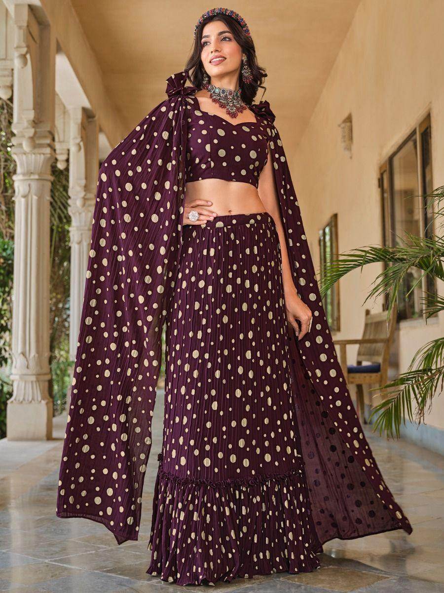 Lovely Wine Foil Work Georgette Festival Wear Lehenga Choli - Zeel Clothing