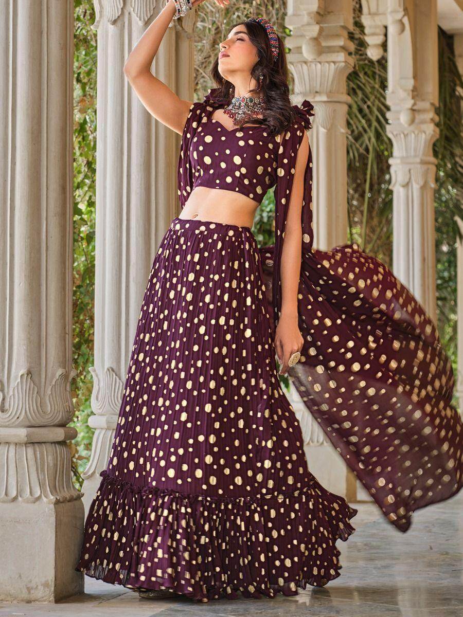 Lovely Wine Foil Work Georgette Festival Wear Lehenga Choli - Zeel Clothing