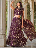 Lovely Wine Foil Work Georgette Festival Wear Lehenga Choli - Zeel Clothing
