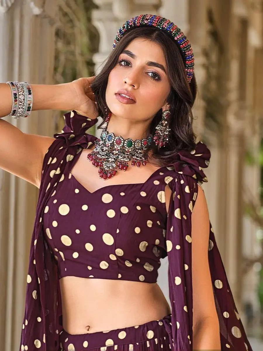 Lovely Wine Foil Work Georgette Festival Wear Lehenga Choli - Zeel Clothing
