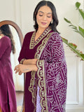 Lovely Wine Viscose Event Wear Pant Suit With Bandhani Dupatta - Zeel Clothing