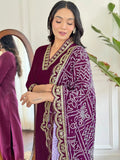 Lovely Wine Viscose Event Wear Pant Suit With Bandhani Dupatta - Zeel Clothing