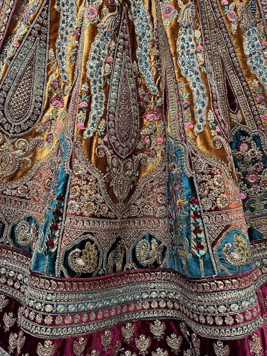 Lovely Yellow And Maroon Dori Work Velvet Bridal Lehenga Choli - Zeel Clothing