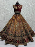 Lovely Yellow And Maroon Dori Work Velvet Bridal Lehenga Choli - Zeel Clothing