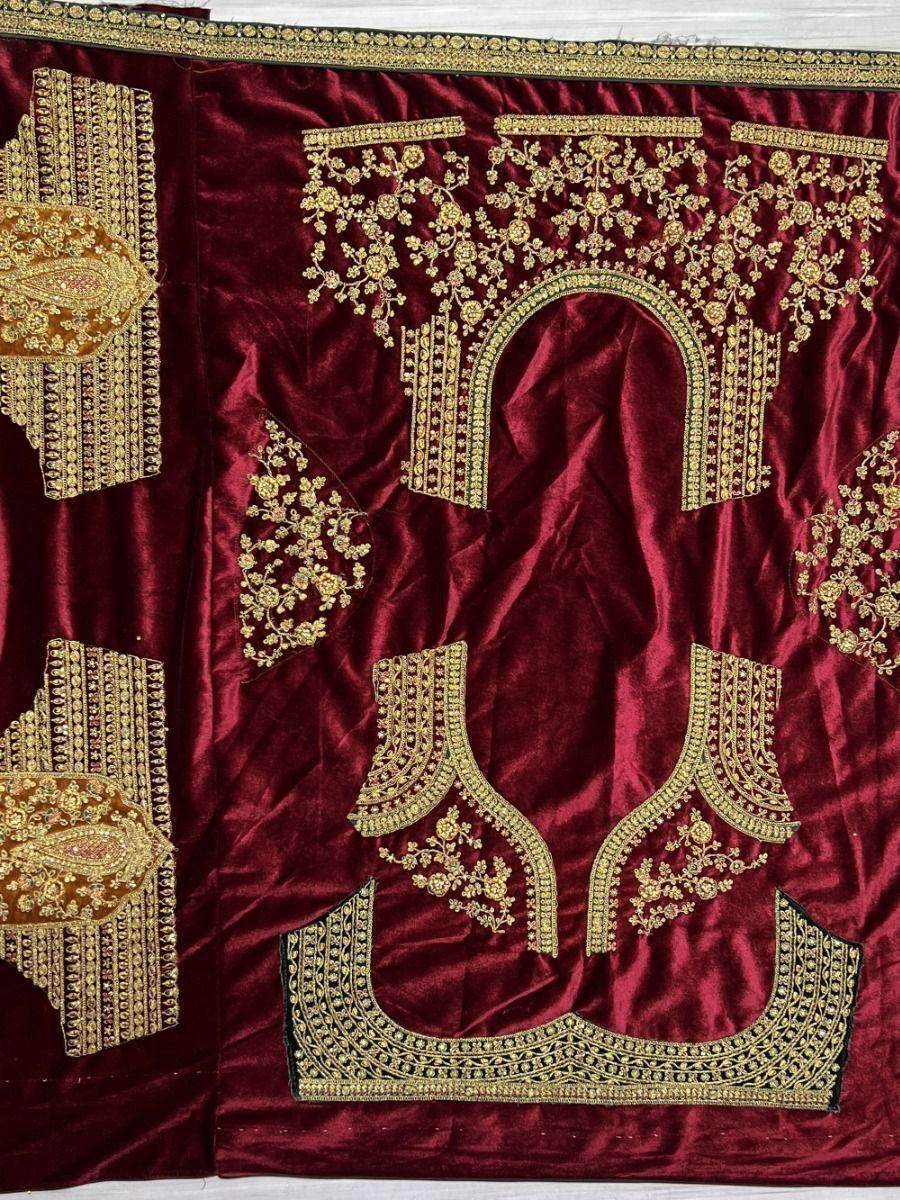 Lovely Yellow And Maroon Dori Work Velvet Bridal Lehenga Choli - Zeel Clothing