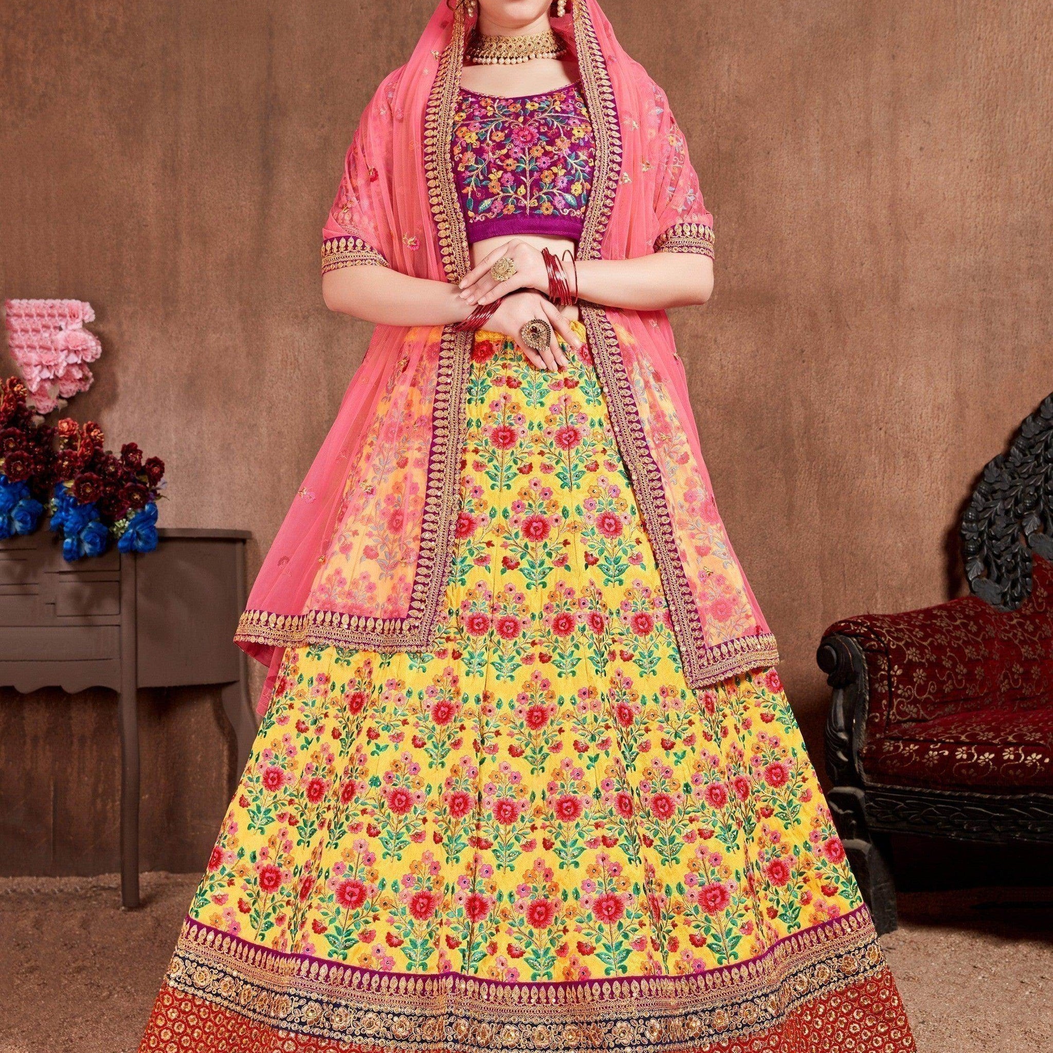 Lovely Yellow Colored Bridal Wear Embroidered Lehenga Choli - Zeel Clothing