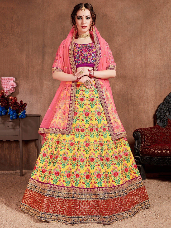 Lovely Yellow Colored Bridal Wear Embroidered Lehenga Choli - Zeel Clothing