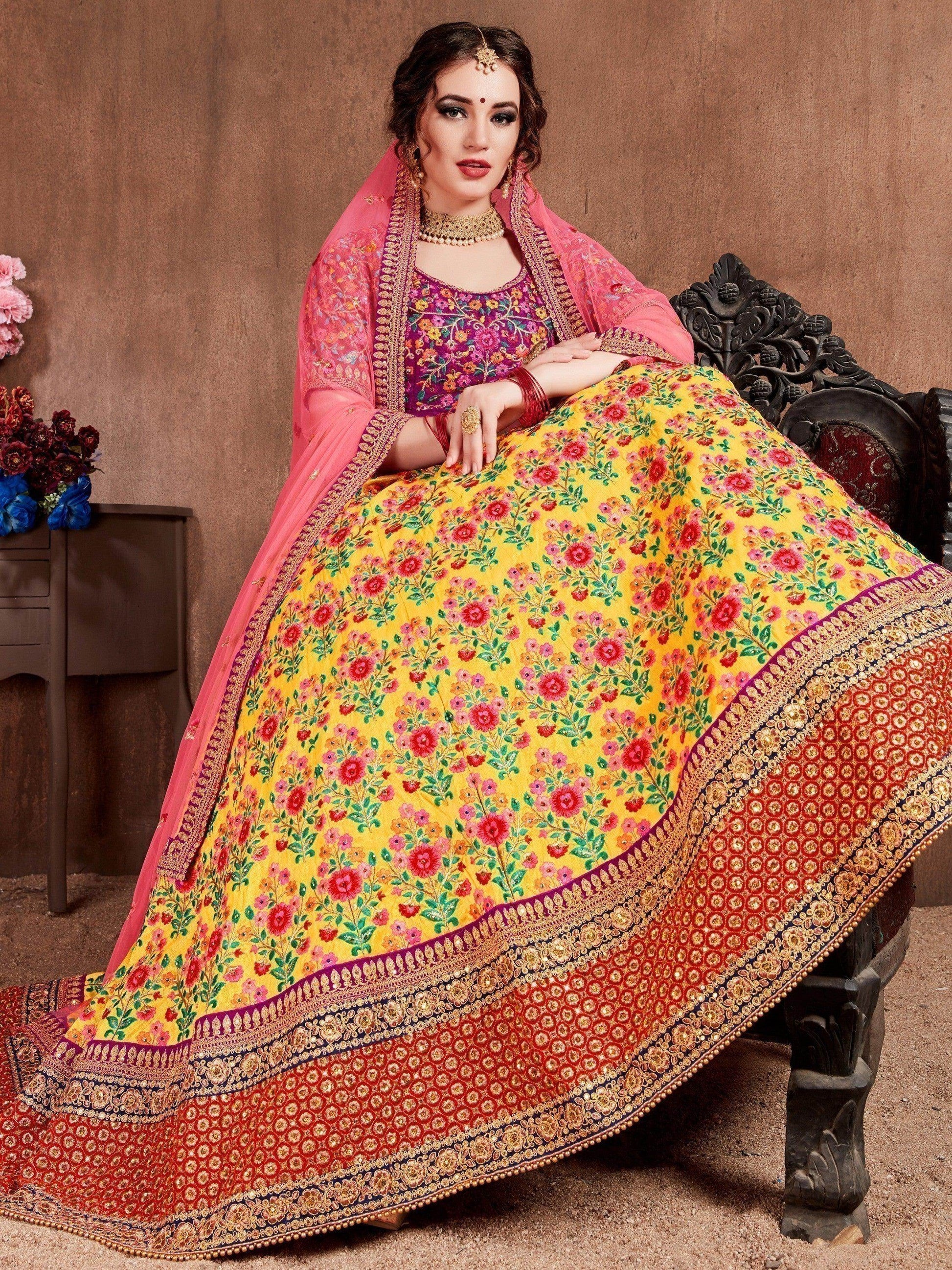 Lovely Yellow Colored Bridal Wear Embroidered Lehenga Choli - Zeel Clothing
