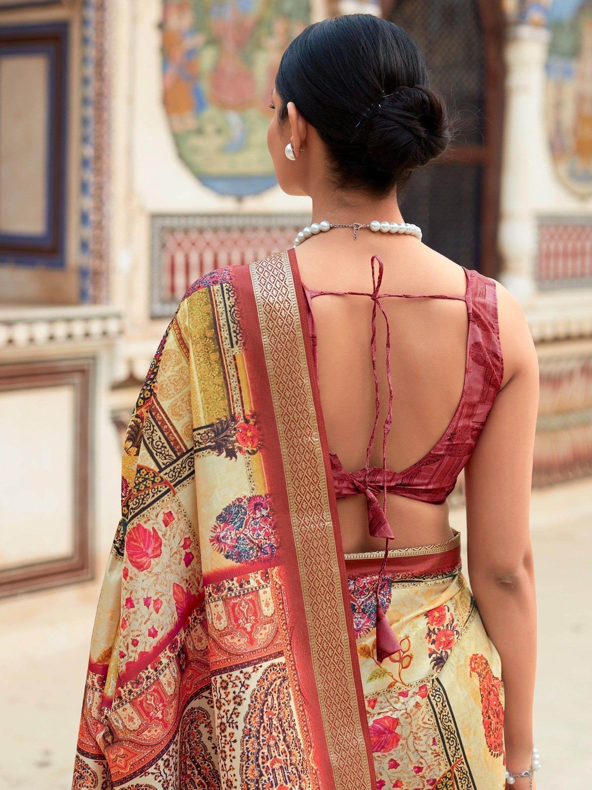 Lovely Yellow Digital Printed Silk Festive Wear Saree With Blouse - Zeel Clothing