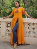 Lovely Yellow Kutchi Patch Work Georgette Navratri Wear Side Slit Kurti - Zeel Clothing