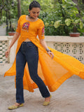 Lovely Yellow Kutchi Patch Work Georgette Navratri Wear Side Slit Kurti - Zeel Clothing