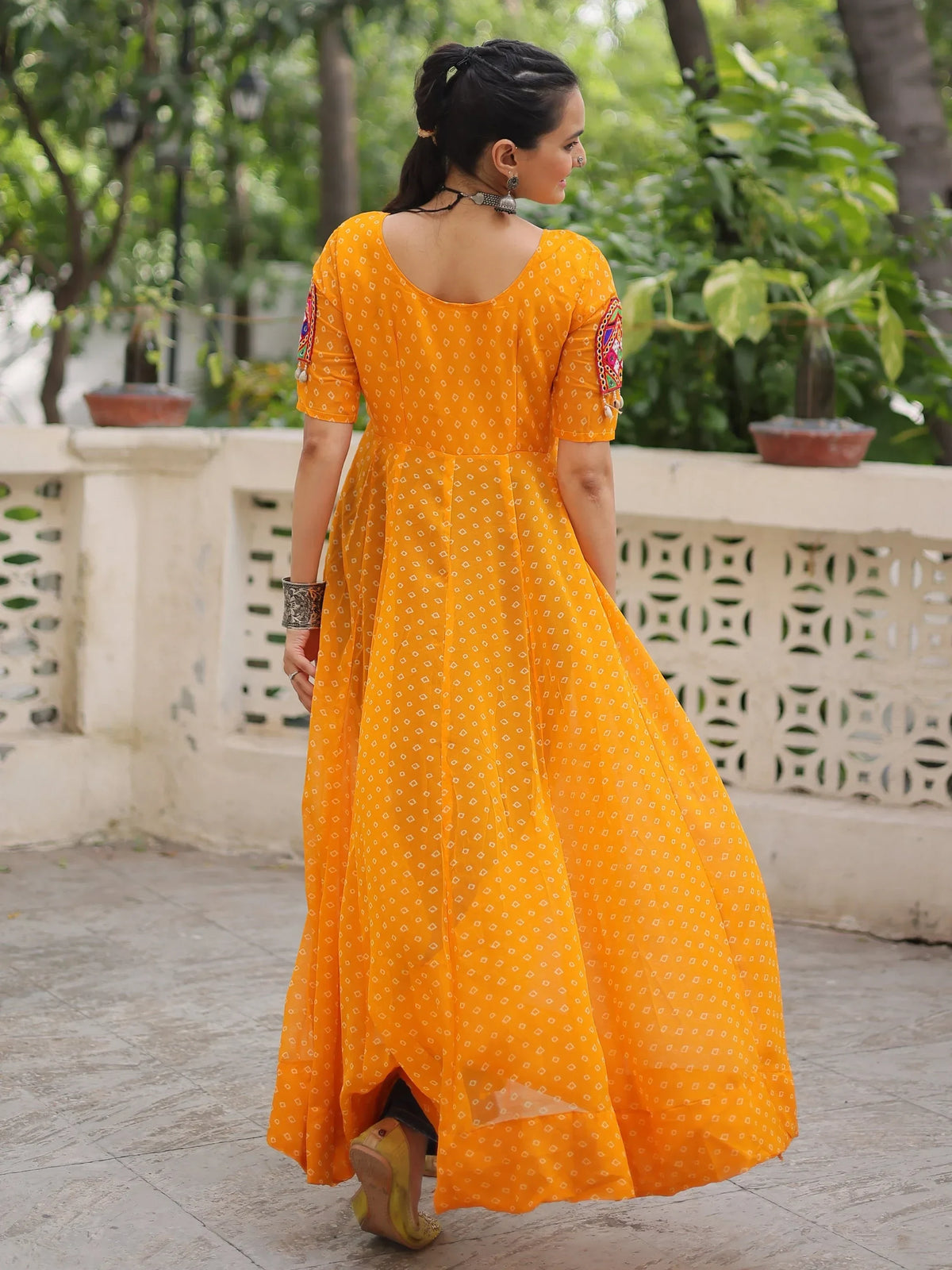 Lovely Yellow Kutchi Patch Work Georgette Navratri Wear Side Slit Kurti - Zeel Clothing