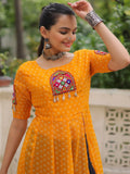 Lovely Yellow Kutchi Patch Work Georgette Navratri Wear Side Slit Kurti - Zeel Clothing