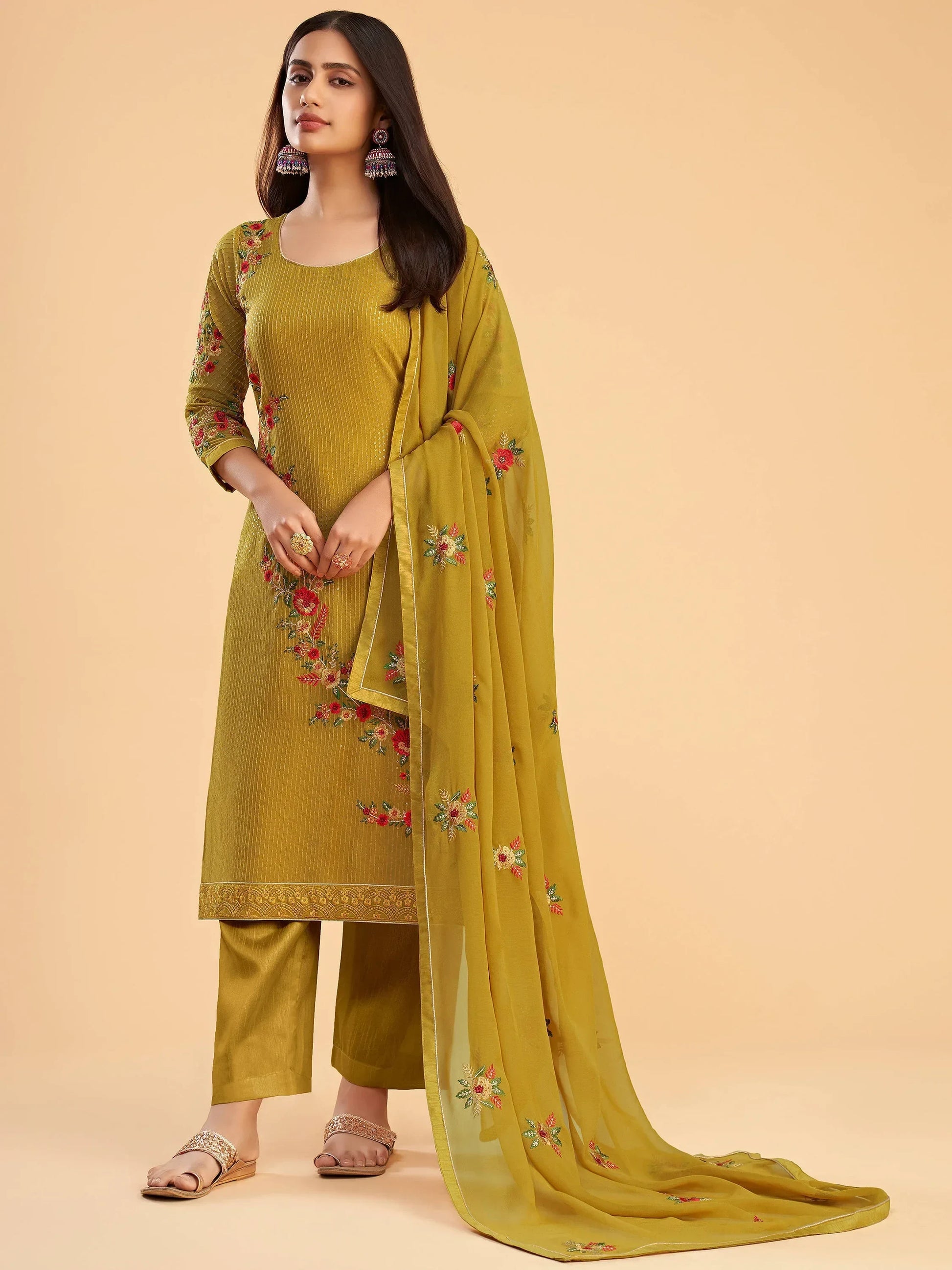 Lovely Yellow Zari Embroidered Georgette Salwar Suit - Zeel Clothing