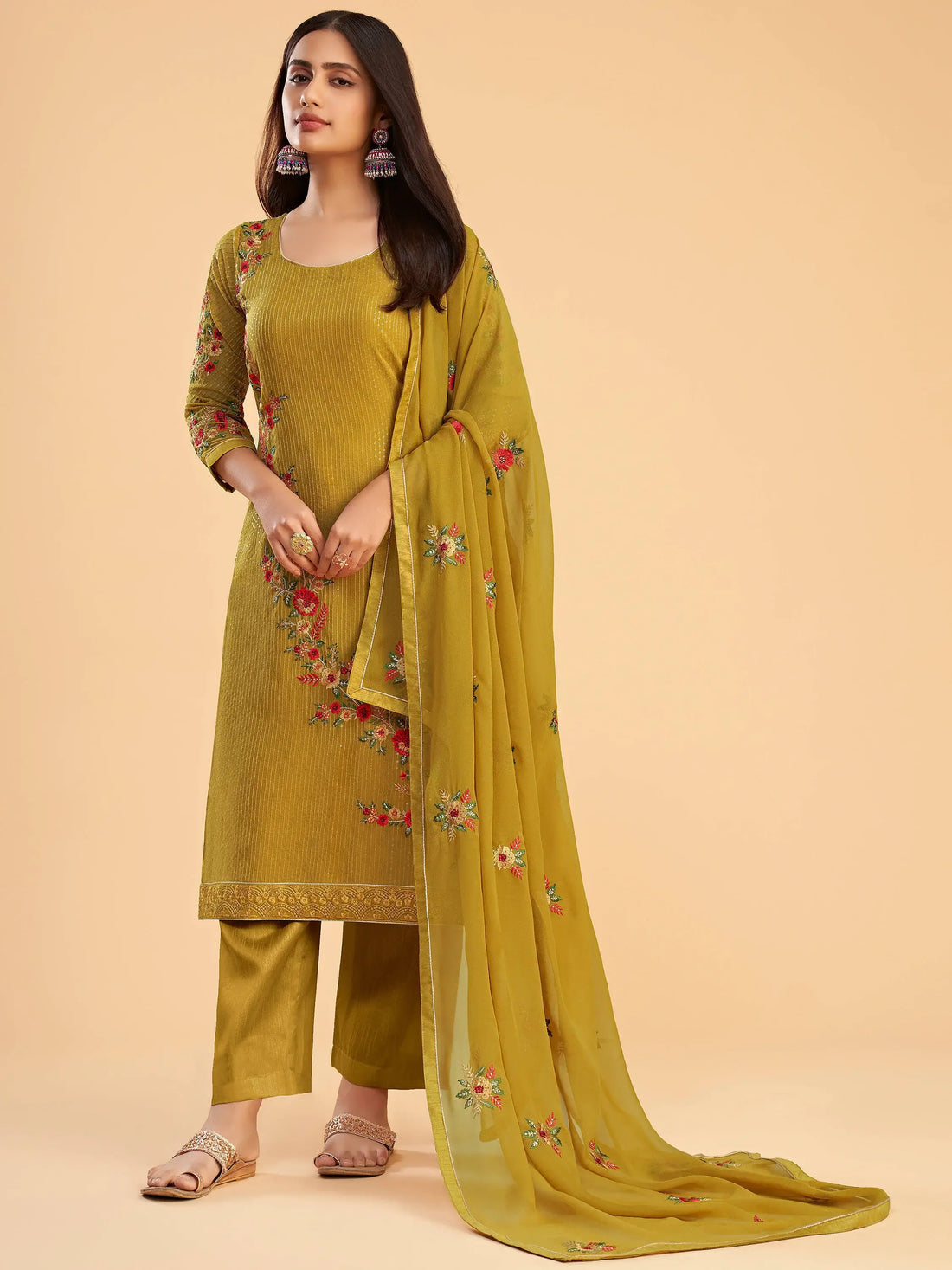 Lovely Yellow Zari Embroidered Georgette Salwar Suit - Zeel Clothing