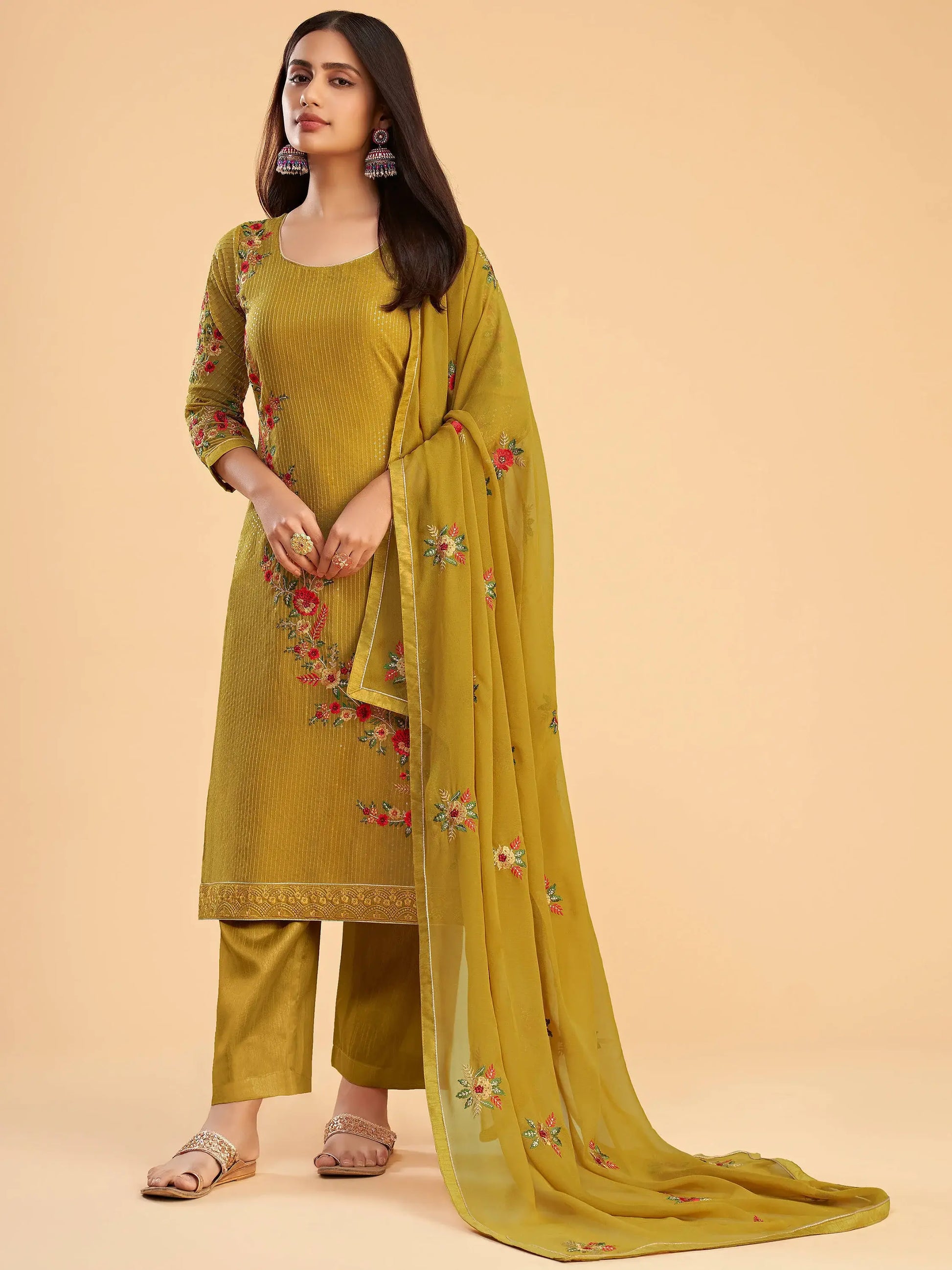 Lovely Yellow Zari Embroidered Georgette Salwar Suit - Zeel Clothing
