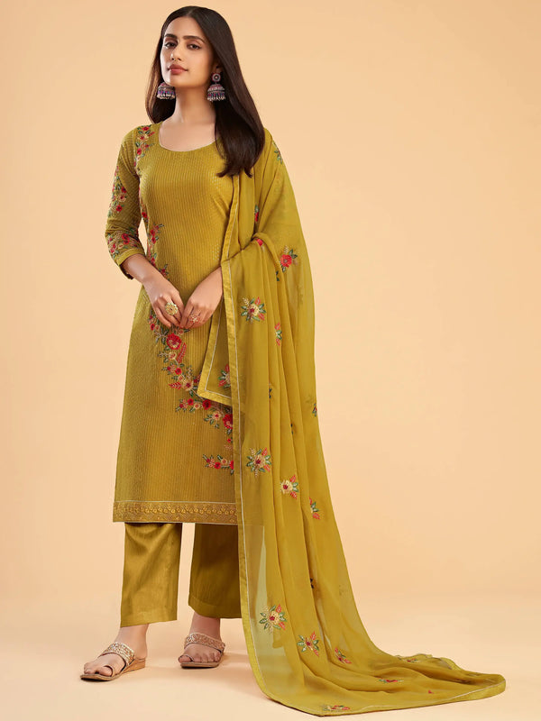 Lovely Yellow Zari Embroidered Georgette Salwar Suit - Zeel Clothing