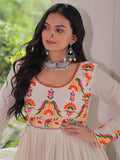 Luxurious Off-White Multi Thread Work Cotton Festive Wear Gown - Zeel Clothing