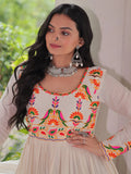 Luxurious Off-White Multi Thread Work Cotton Festive Wear Gown - Zeel Clothing