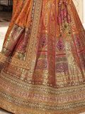 Luxurious Orange Embroidered Banarasi Silk Designer Lehenga Choli - Zeel Clothing