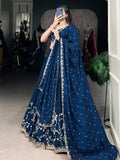 Luxurious Teal Blue Embroidered Vichitra Silk Party Wear Lehenga Choli With Dupatta - Zeel Clothing