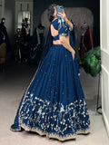 Luxurious Teal Blue Embroidered Vichitra Silk Party Wear Lehenga Choli With Dupatta - Zeel Clothing