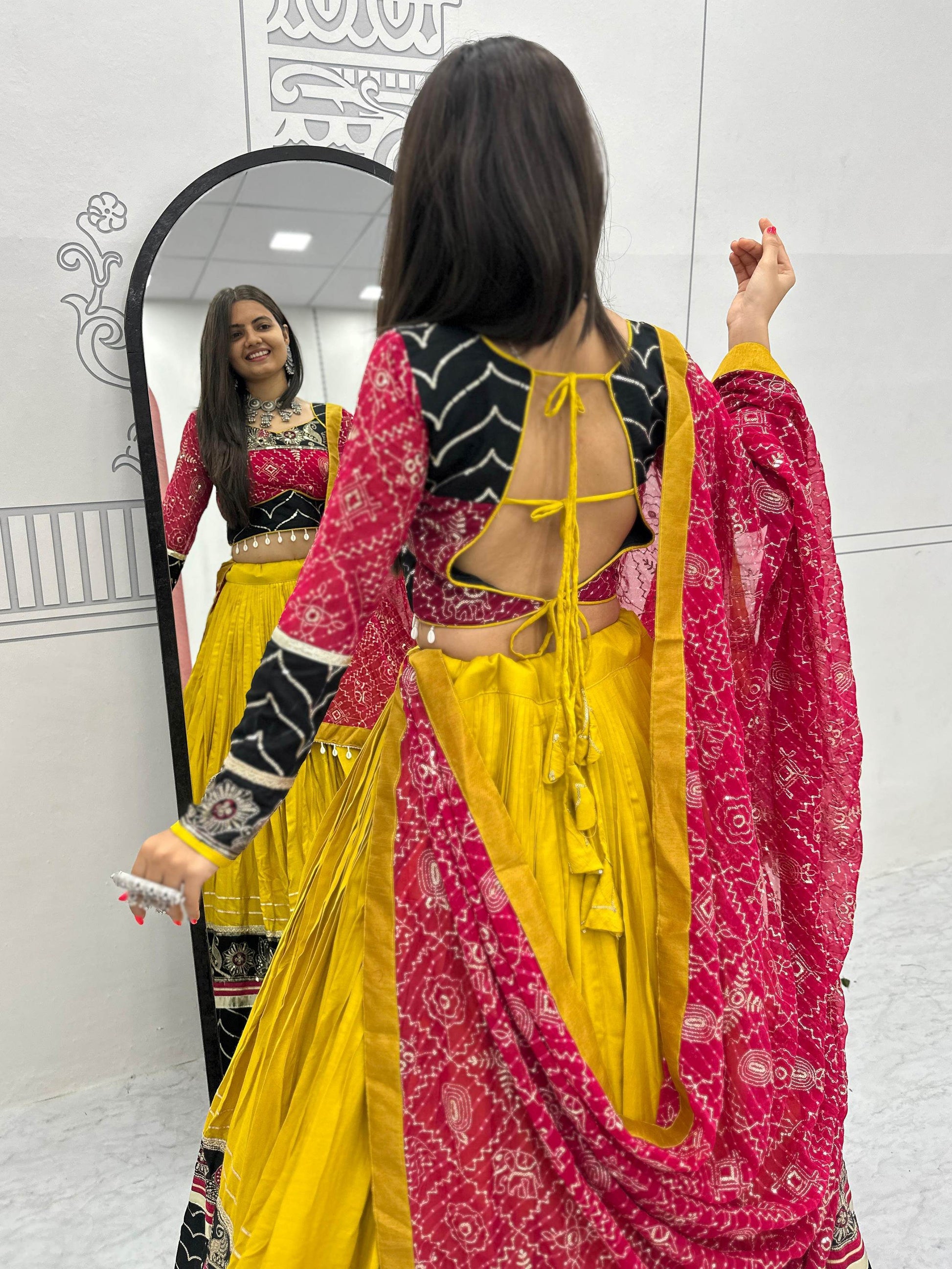 Luxurious Yellow Thread Embroidery Cotton Navratri Wear Lehenga With Blouse - Zeel Clothing