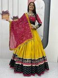 Luxurious Yellow Thread Embroidery Cotton Navratri Wear Lehenga With Blouse - Zeel Clothing
