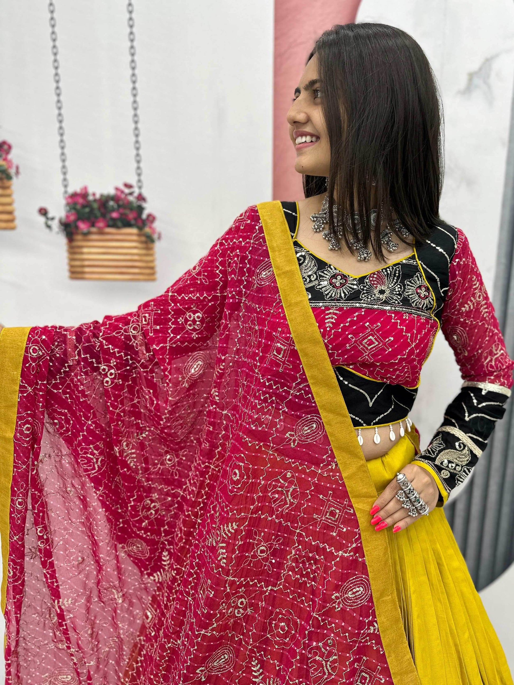 Luxurious Yellow Thread Embroidery Cotton Navratri Wear Lehenga With Blouse - Zeel Clothing