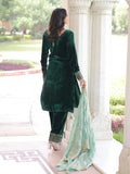 Beautiful Green Zari Work Velvet Wedding Wear Pant Suit With Dupatta