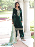 Beautiful Green Zari Work Velvet Wedding Wear Pant Suit With Dupatta