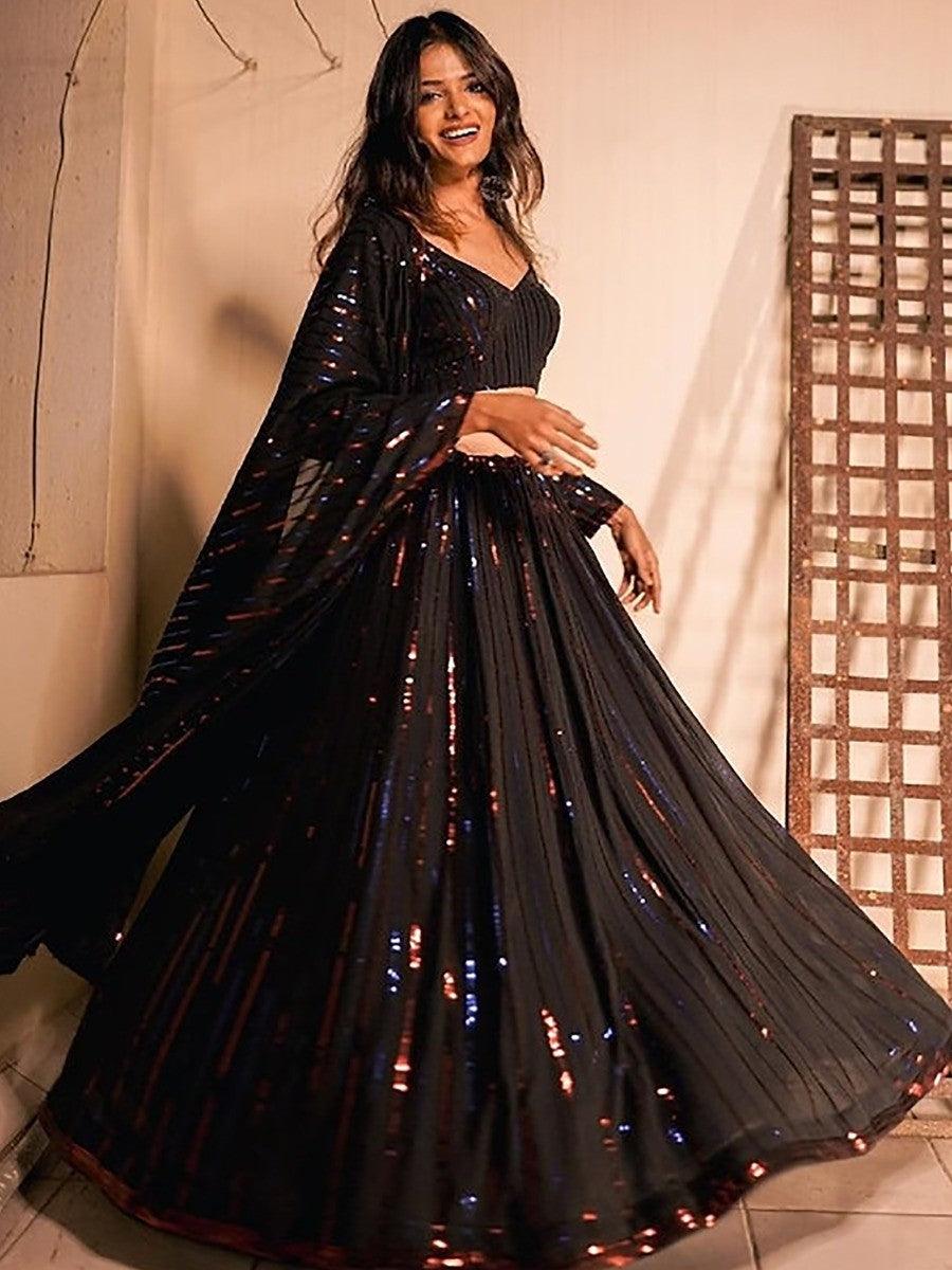 Magnetic Black Sequins Georgette Lehenga Choli With Dupatta