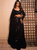 Magnetic Black Sequins Georgette Lehenga Choli With Dupatta - Zeel Clothing