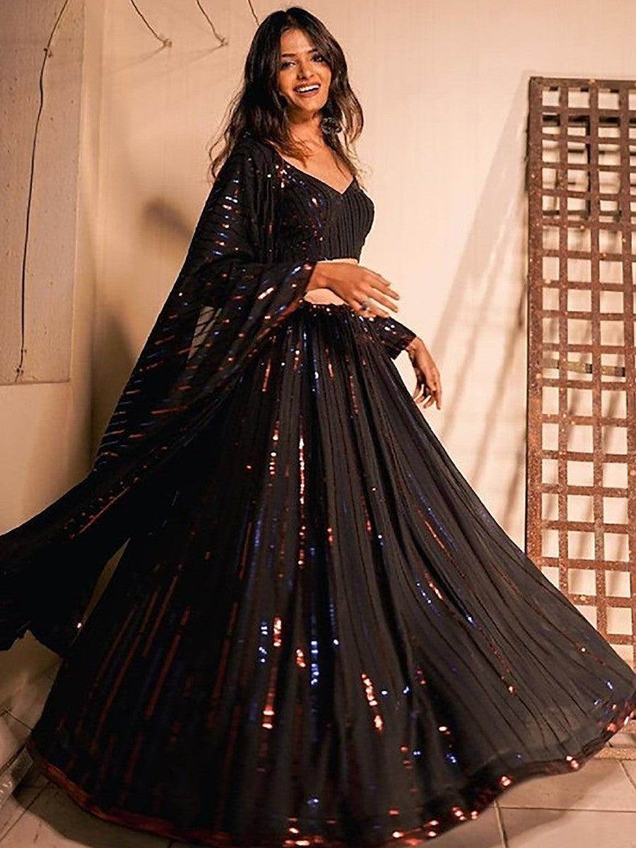 Magnetic Black Sequins Georgette Lehenga Choli With Dupatta - Zeel Clothing