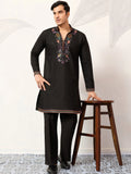 Magnetic Black Sequins Work Viscose Silk Festivals Wear Men’s Kurta