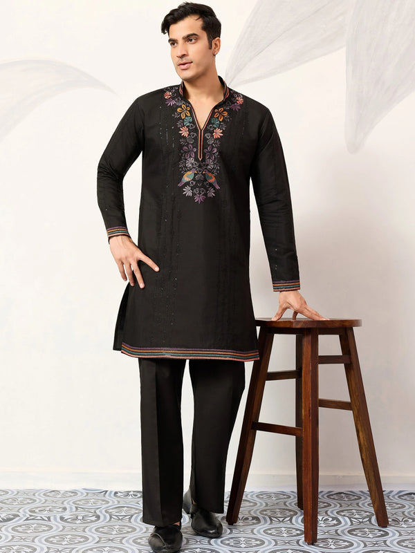 Magnetic Black Sequins Work Viscose Silk Festivals Wear Men’s Kurta