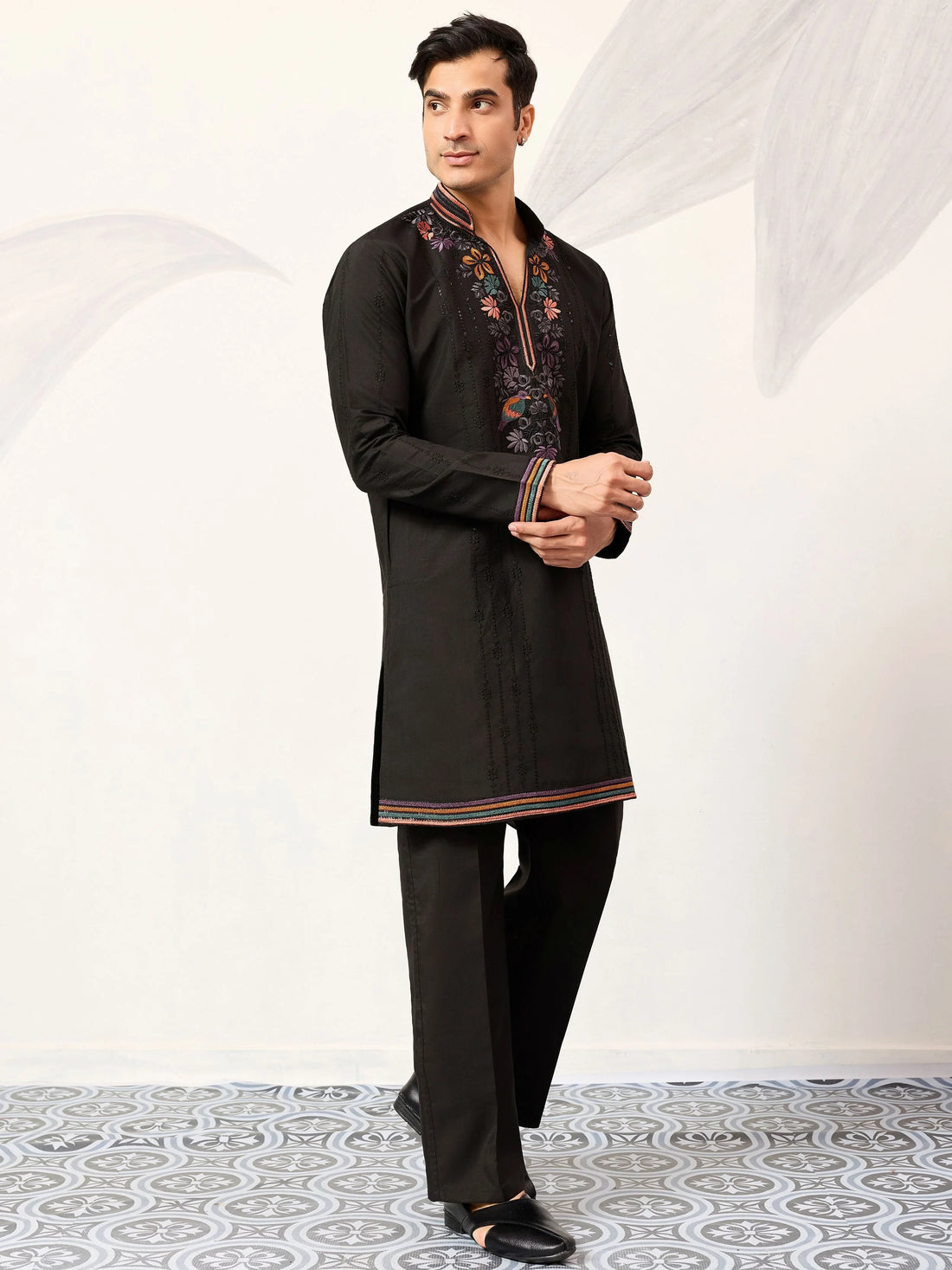Magnetic Black Sequins Work Viscose Silk Festivals Wear Men’s Kurta