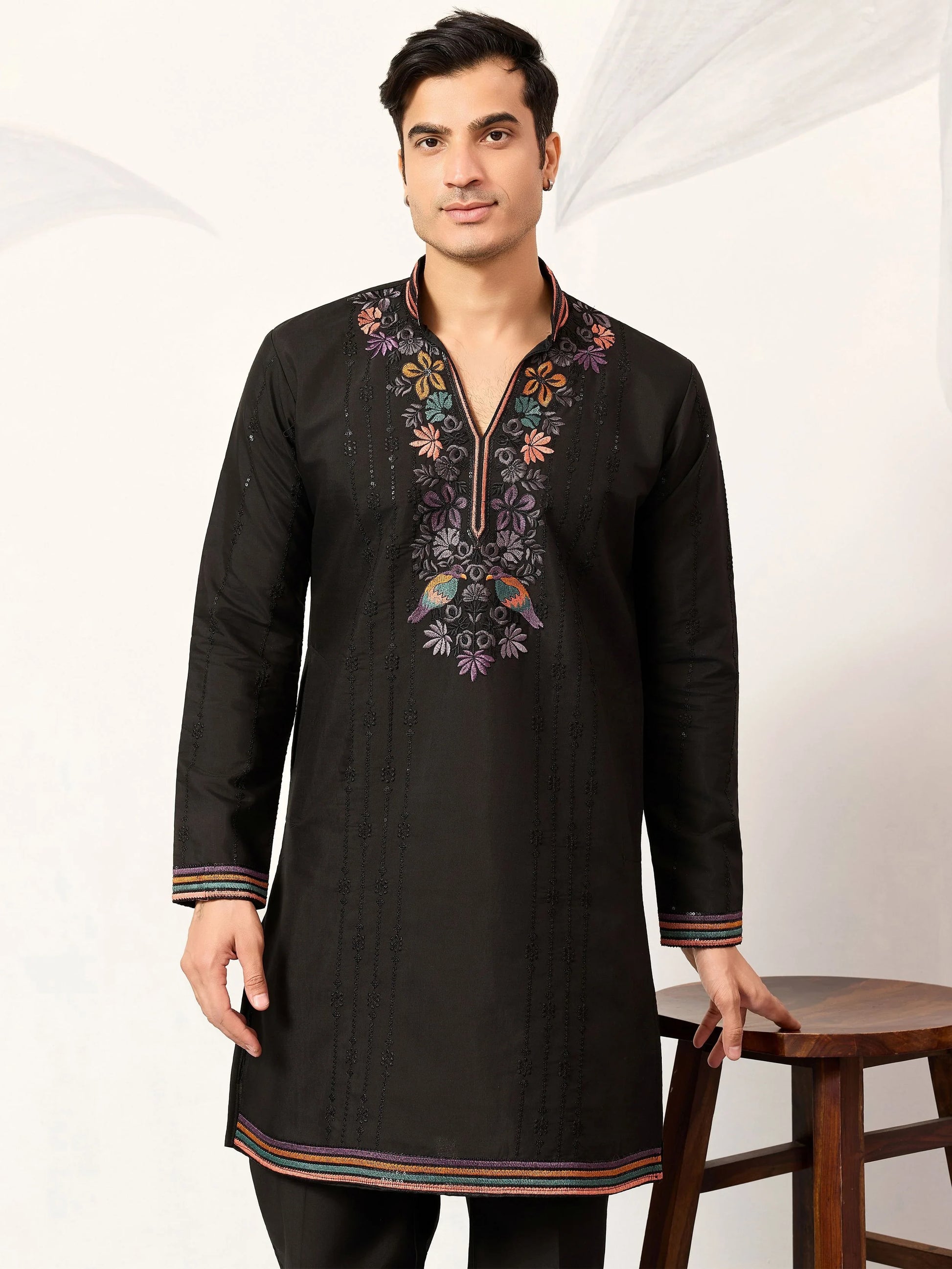 Magnetic Black Sequins Work Viscose Silk Festivals Wear Men’s Kurta