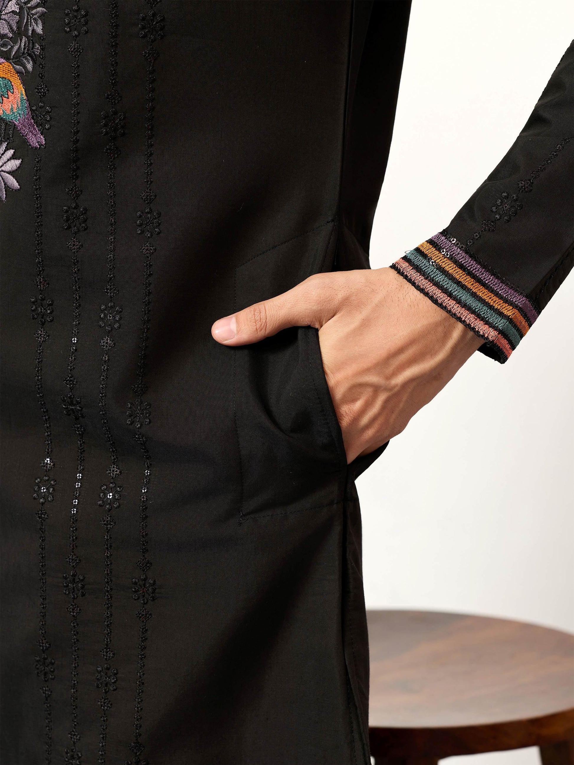 Magnetic Black Sequins Work Viscose Silk Festivals Wear Men’s Kurta