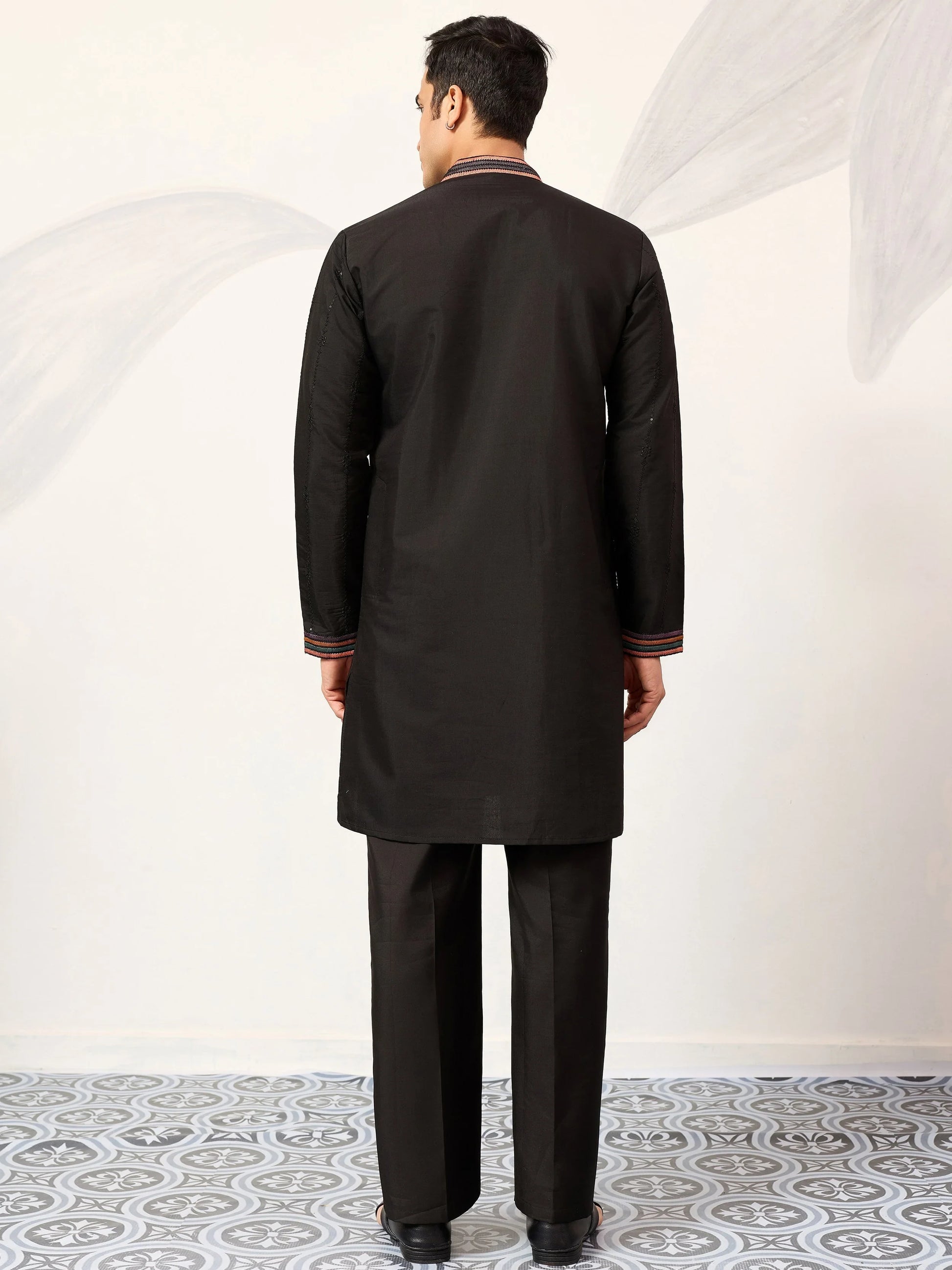 Magnetic Black Sequins Work Viscose Silk Festivals Wear Men’s Kurta