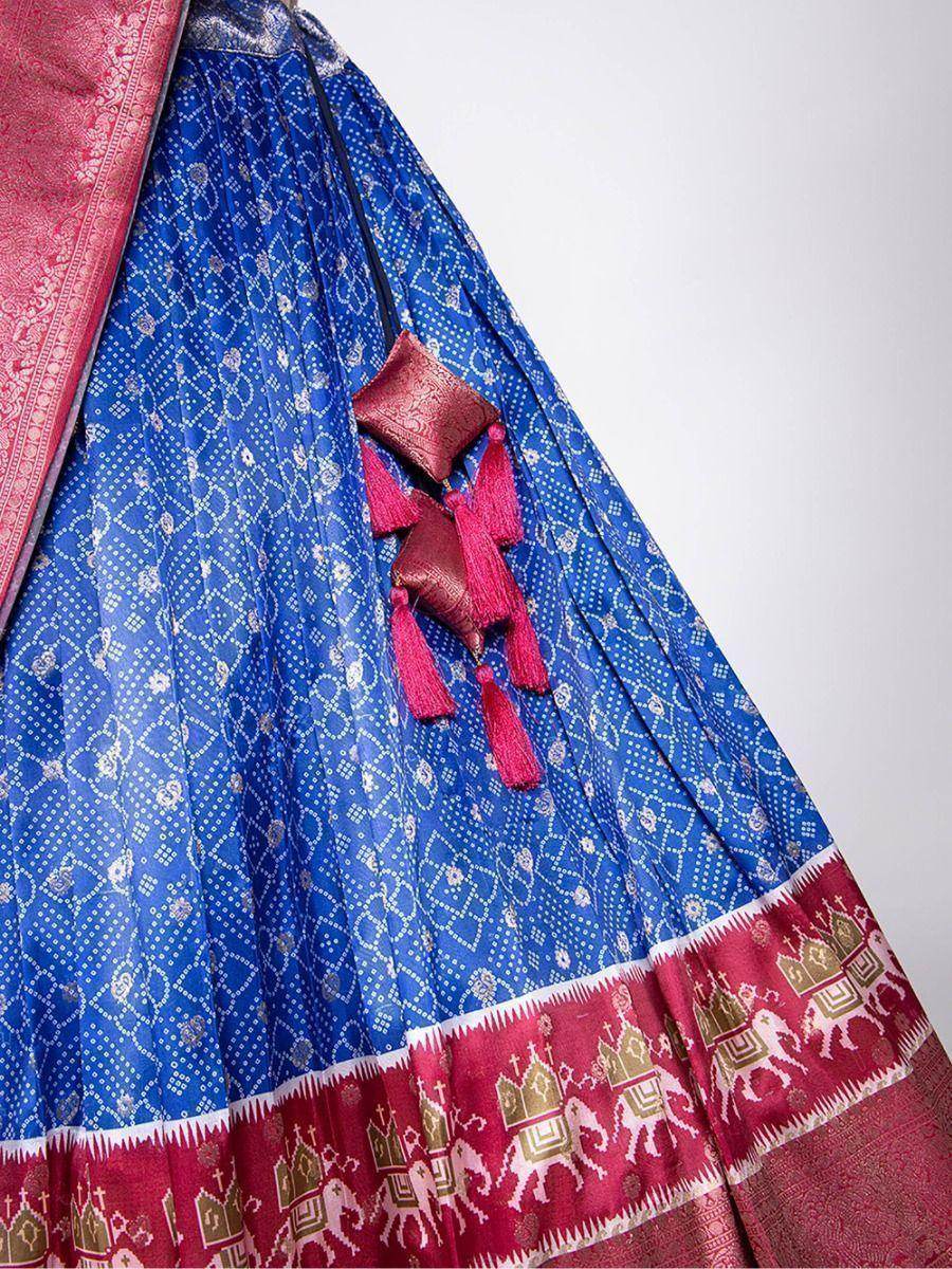 Magnetic Blue Digital Printed Jacquard Silk Wedding Wear Lehenga Choli - Zeel Clothing