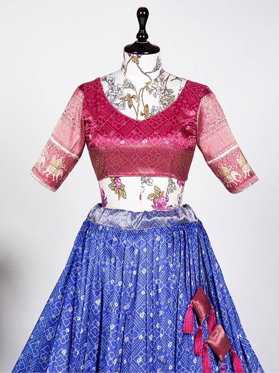 Magnetic Blue Digital Printed Jacquard Silk Wedding Wear Lehenga Choli - Zeel Clothing