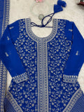 Magnetic Blue Sequins Georgette Festive Wear Palazzo Suit With Dupatta