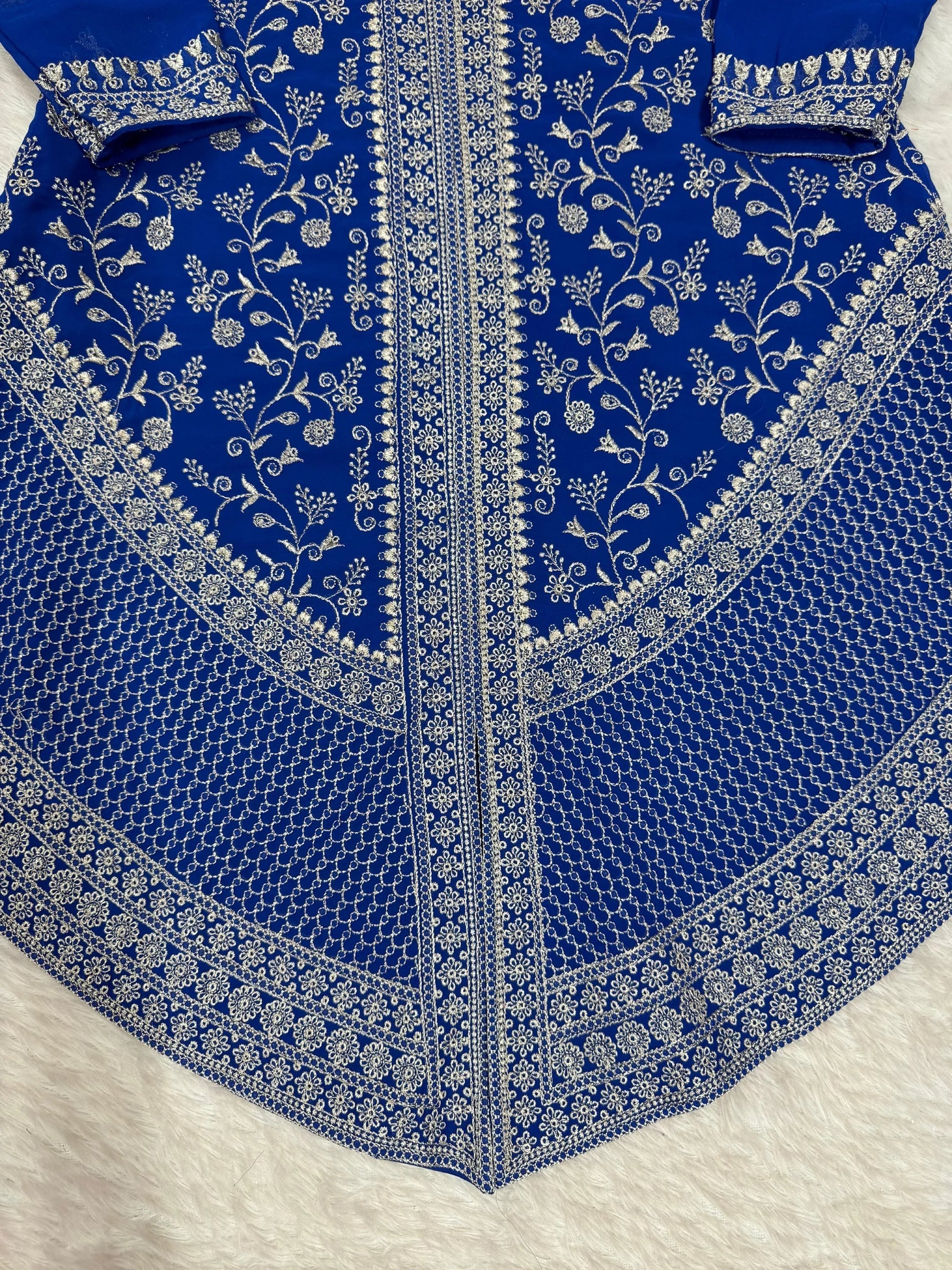 Magnetic Blue Sequins Georgette Festive Wear Palazzo Suit With Dupatta