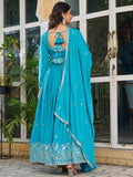 Magnetic Blue Sequins Work Silk Festival Wear Gown With Dupatta